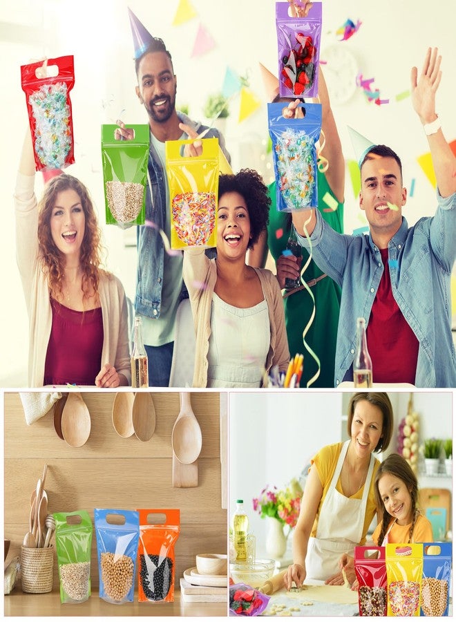 Sinload 120 Pcs 120 Pcs Plastic Gift Bag Bulk 5.5 x 8.7 Inch Resealable Party Goodie Bag with Clear Window Color Favor Pouch with Handle for Home Birthday Wedding Party Candy Gift Wrap Supply(Clear) - Image 5